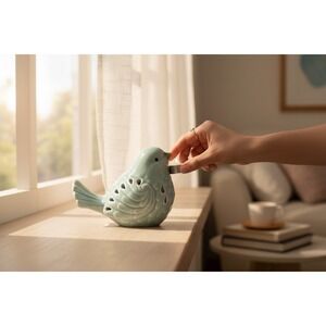 Marshalls Ceramic Bird Figurine Unisex OS Light Blue New Crackle Glaze 12900-AST